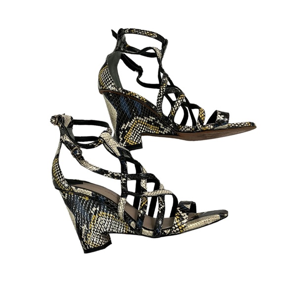 Derek Lam 10 Crosby Snake Print Ankle Strap Wedge Open Toe Heeled Sandals 7 - Picture 7 of 10